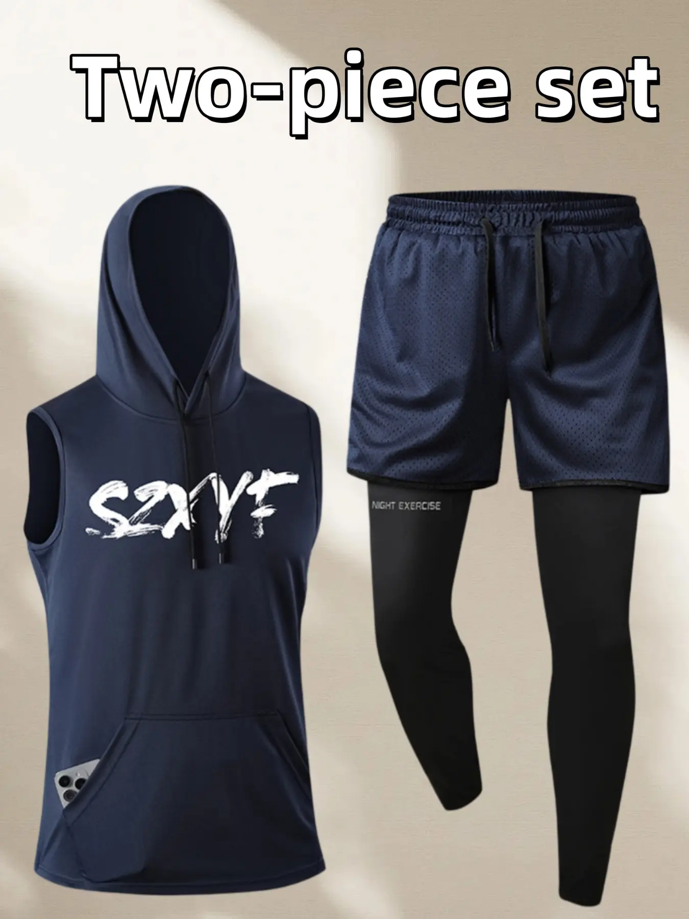 Men's Sleeveless Hooded Gym Set, Streetwear Tracksuit Set, Sweatsuit Set, Quick-Dry Breathable Two-Piece Sports Clothing, Outdoor Running Training Casual Wear, Spring & Fall