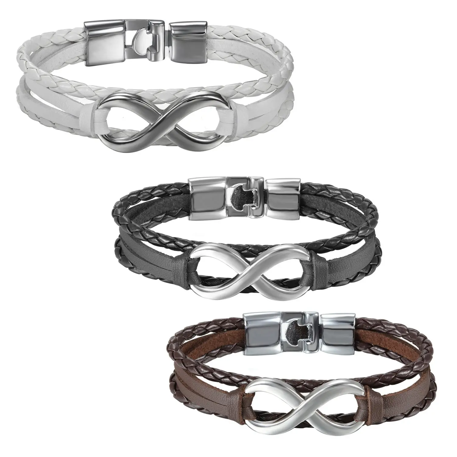 OIDEA Unisex Infinity Leather Cuff Bracelet - Inspirational Jewelry, Mixed-Texture Cuff, Braided Band, Infinite Love Symbol, Christmas Birthday Gift summerwins,summerwins