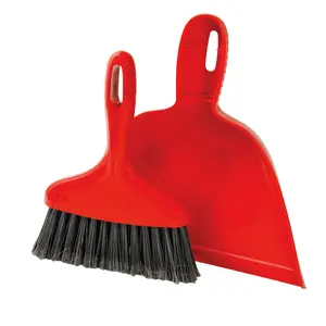 Whisk Broom with Polypropylene Dustpan - Red Black Fibers, Ideal for Effective Cleaning