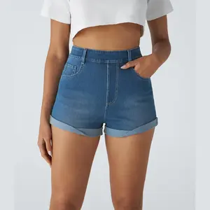 Halara Halara Flex High Waisted Multiple Pockets Rolled Hem Washed Stretchy Knit Denim Casual Shorts
