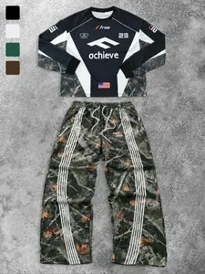 Men's Camo Leaf Print Sportswear Set, Street Hip Hop Style, Fashionable Trendy Design, Suitable for Daily & Outdoor Wear, Sports Suit Tracksuits, Athletic Fashion Activewear, Sports Clothing Set