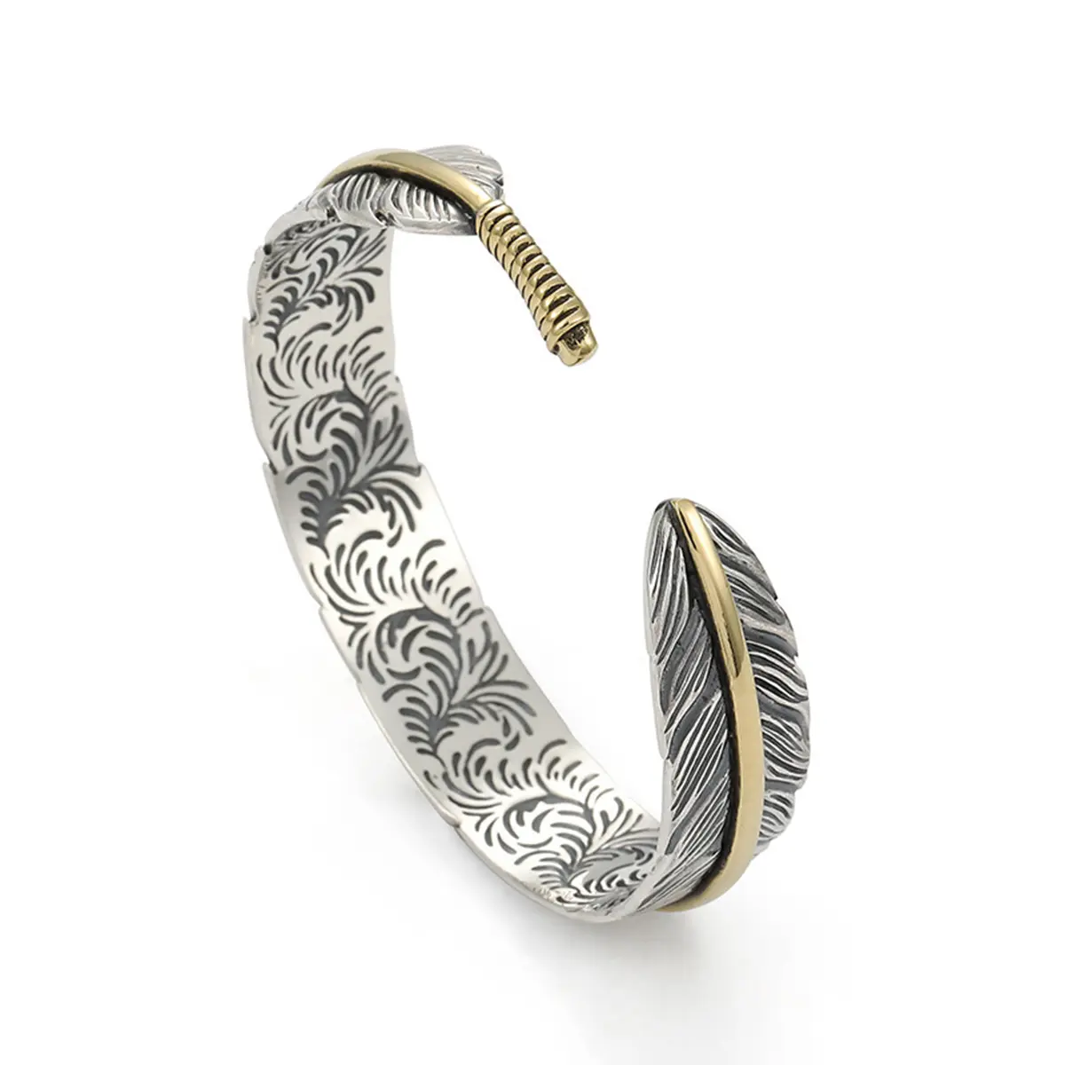 Vintage Feather Cuff Bracelet for Men, Adjustable Open Bangle, Trendy & Stackable Men's Accessories, Ideal Mens Gift, Stackable Bracelets