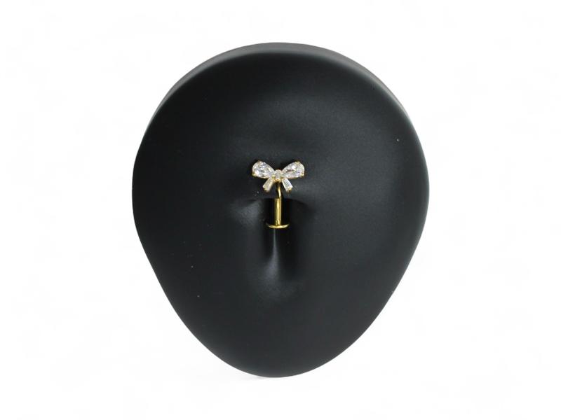 Bow Belly Button Ring Gorgeous Cz Gem Decor Gold Silver Threadless Push Pin Piercing Jewelry for Women