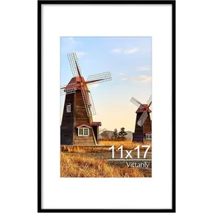 11x17 Poster Frame Display Picture 8x12 with Mat or 11x17 without Mat Plexiglass Wall Gallery Frame for Artwork Black 1 Pack
