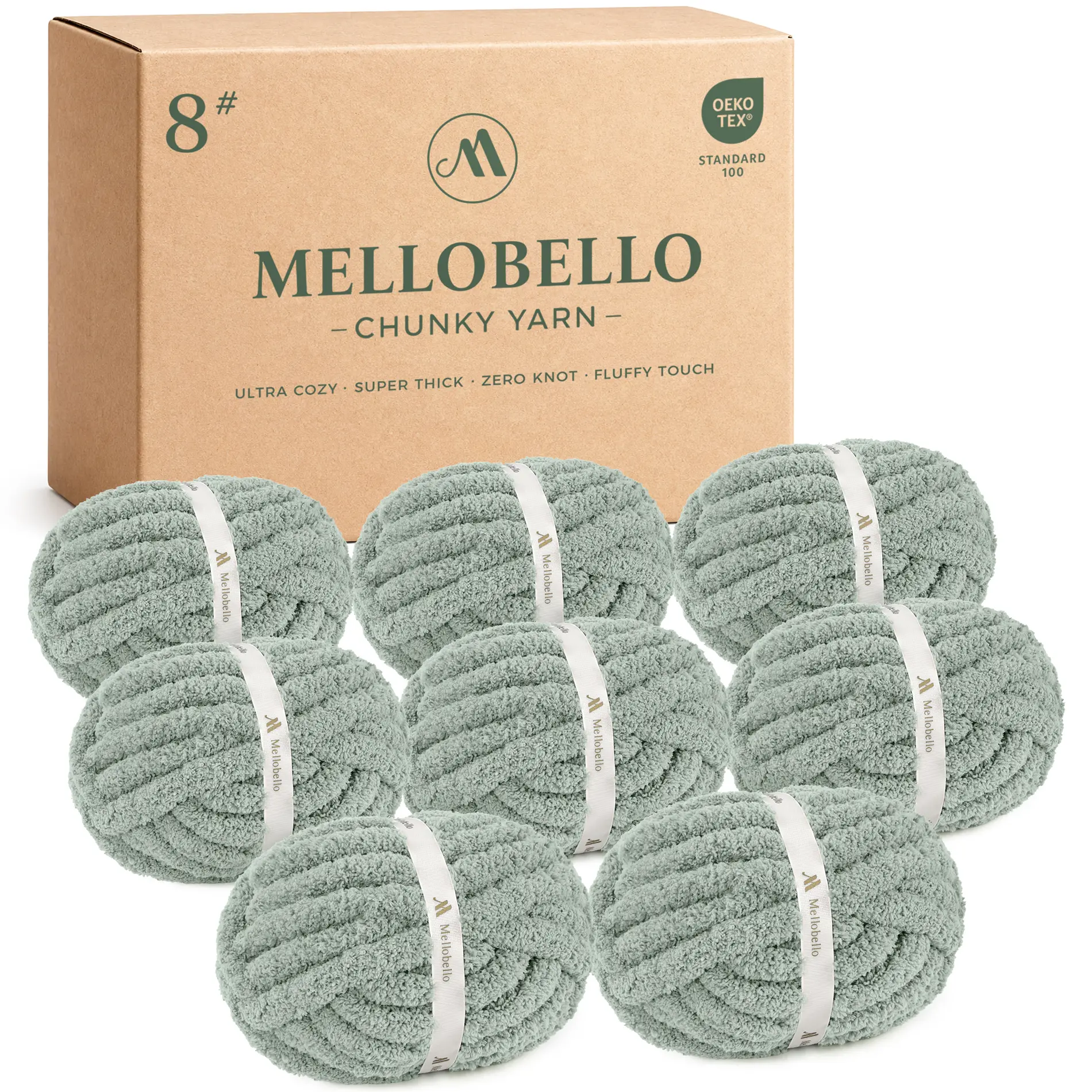 MelloBello Jumbo Chunky Yarn for Hand Knitting - Thick Chenille Chunky Yarn for Crocheting - Extra Soft Bulky Fluffy Blanket Big Yarn 8 Jumbo Pack (27yds,8 oz Each Skein)