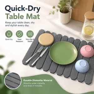 Msercuor Large Stone Diatomaceous Earth Dish Drying Mat 24x16 Inch Collapsible Quick Drying Stone Mat with Sanding Paper Anti Slip Pad for Kitchen Counter Tableware Storage