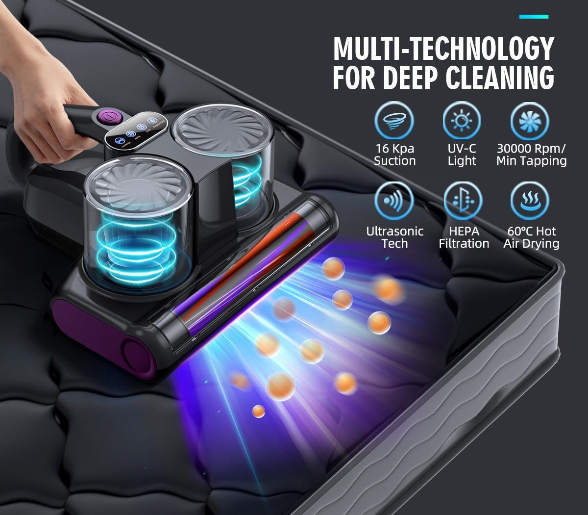 MREGB 6-in-1 Lightweight Handheld Mattress Mite Remover Vacuum Cleaner, 380W Motor, 16KPa Strong Suction, UV-C Light, LED Display, for Pet Hair & Carpets - Home Cleaning Vacuums, Bed Vacuum, Sofa Cleaner, Portable Vacuum, Deep Cleaning, Dust Catcher