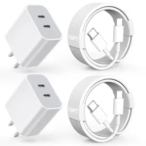 Charger for iPhone 16/15 Pro Max Charger Fast Charging, 2Pack 20W Dual Port USB C Fast Charger Block with 10FT Long USB C to C Charging Cable Cord for iPhone 15 Pro Max/15 Pro/15/15 Plus, iPad Pro/Air