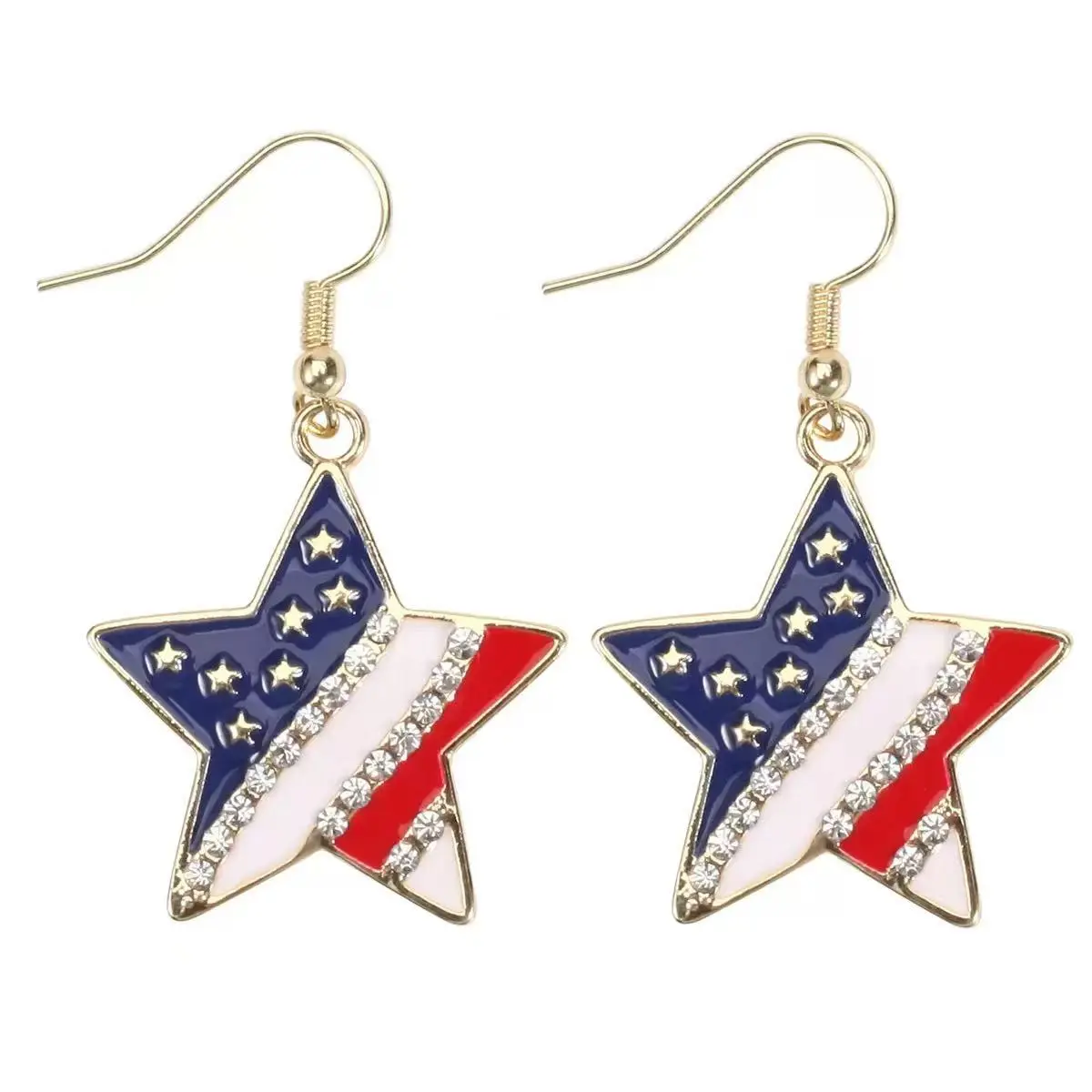 Patriotic American Flag Star Statement Earrings - Rhinestone Dangle Earrings for 4th of July, Summer Parties, Festive & Party Supplies Gifts, Rhinestone Earrings