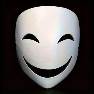 Anime-Themed Full Face Mask Set, 10pcs Halloween Costumes, Unisex Ghostly Smile Design, Perfect for Horror Cosplay Parties