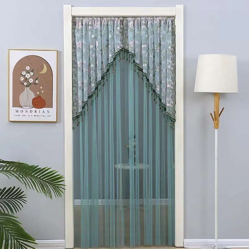 Embroidered Floral Door Curtain - Lace Tulle Curtain with Beaded Tassels, Ideal for Bedrooms, Living Rooms, Rental Apartment Home Decor Hanging Supplies, Embroidery