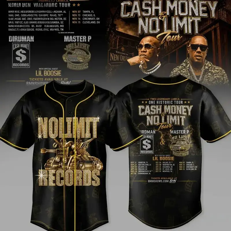 Birdman & Master P Hip Hop Tour Baseball Jersey, Cash Money No Limit Graphic Shirt, Rap Concert Fan Apparel, Vintage Streetwear Button-Up, Unisex Music Festival Outfit Gift