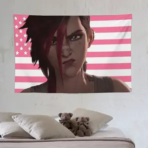 Caitlin Arcane Tapestry Anime Wall Hanging Pink American Flags Room Living Room Dorm Decor Aesthetic Cute Gift Flags