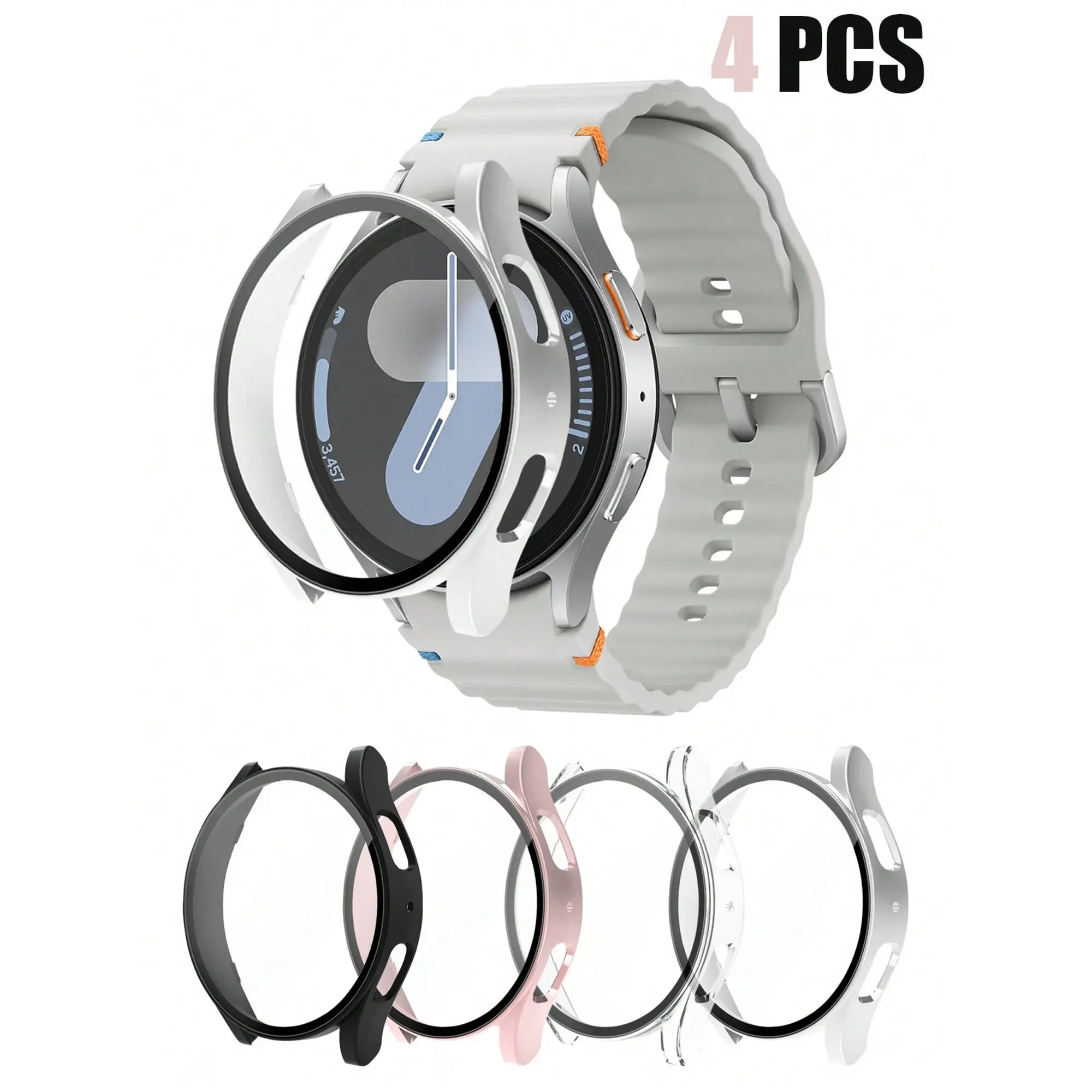 Galaxy Watch Protective Case Set, Sporty Casual Design, Scratch-Resistant & Anti-Slip, Hard PC + Tempered Glass Screen Protector, Smart Watch Accessories, Smartwatch Accessories