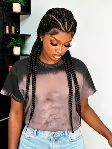 Handmade 4 Stitch Braids Wig with HD Lace, Glueless Lace Wig, Hand Tied Wig, 26 Inch Long Cornrow Braided Wig, Breathable Adjustable Cap Synthetic Wig