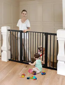 COMOMY 30" Tall Baby Gate for Stairs Doorways, Fits Openings 29.5" to 51.6" Wide, Auto Close Extra Wide Dog Gate for House, Pressure Mounted Easy Walk Through Pet Gate with Door