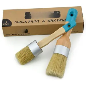Chalk  Brush for Furniture 2 count, Wax Brush,  Bristles, Compatible for  Types of Chalk Paints, Stencils & Furniture Wax, Art, Crafts, Milk , DIY Painting, No Shedding