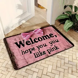 Super Soft Cozy Thick Plush Pink Welcome Mat, Flannel Doormat Printed with Welcome Hope You Like Pink Words, Non Slip Skin Friendly Machine Washable Plush Rug, Perfect For Home Office Bathroom Cafe Indoor Daily Home Decor water absorbent