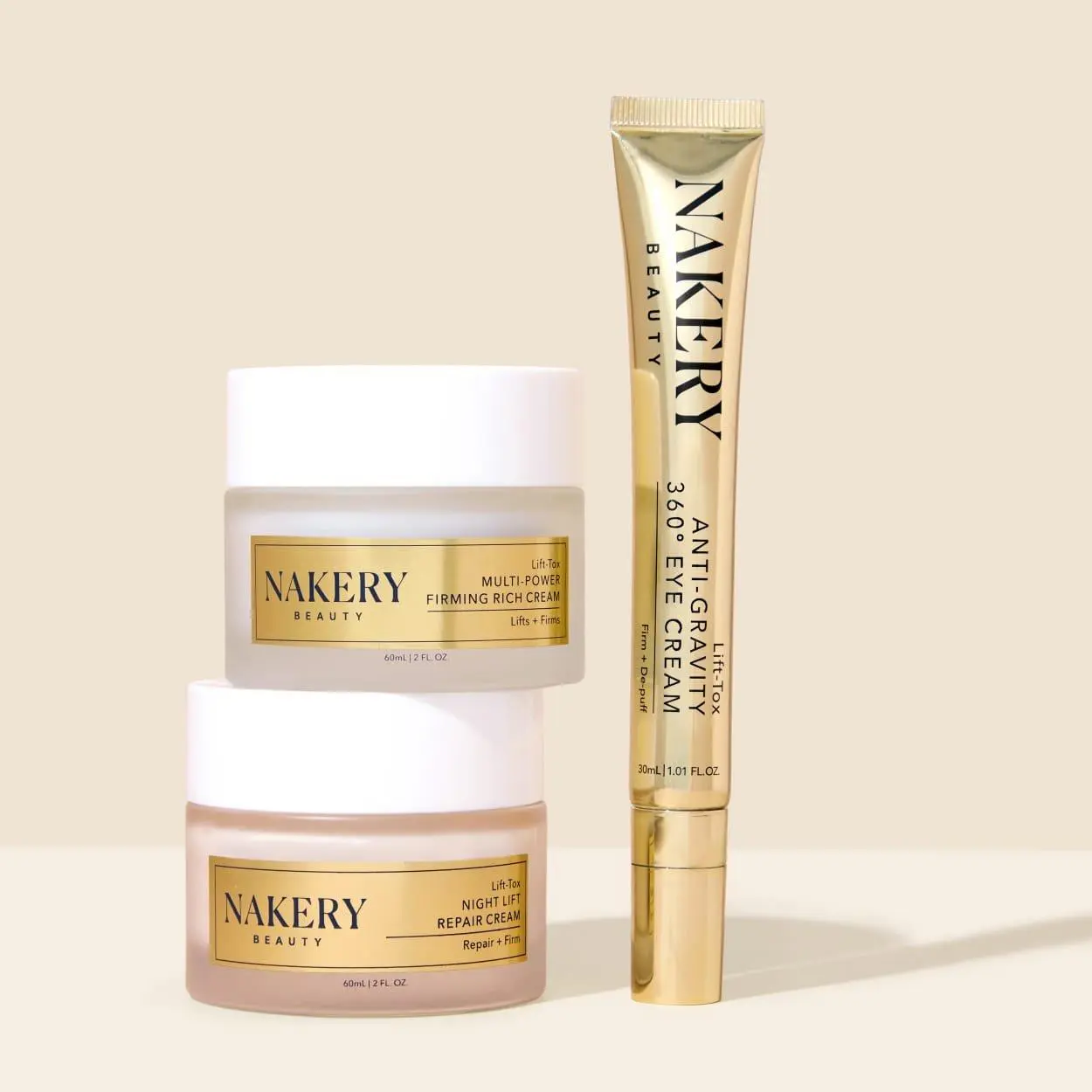 Nakery Lift-TOX Power Pack Bundle, Multi-Power Firming Rich Cream 60ml + Night Lift Repair Cream 60ml + Eye Lift Cream 30ml, Reducing the Appearance of Fine Lines and Wrinkles.