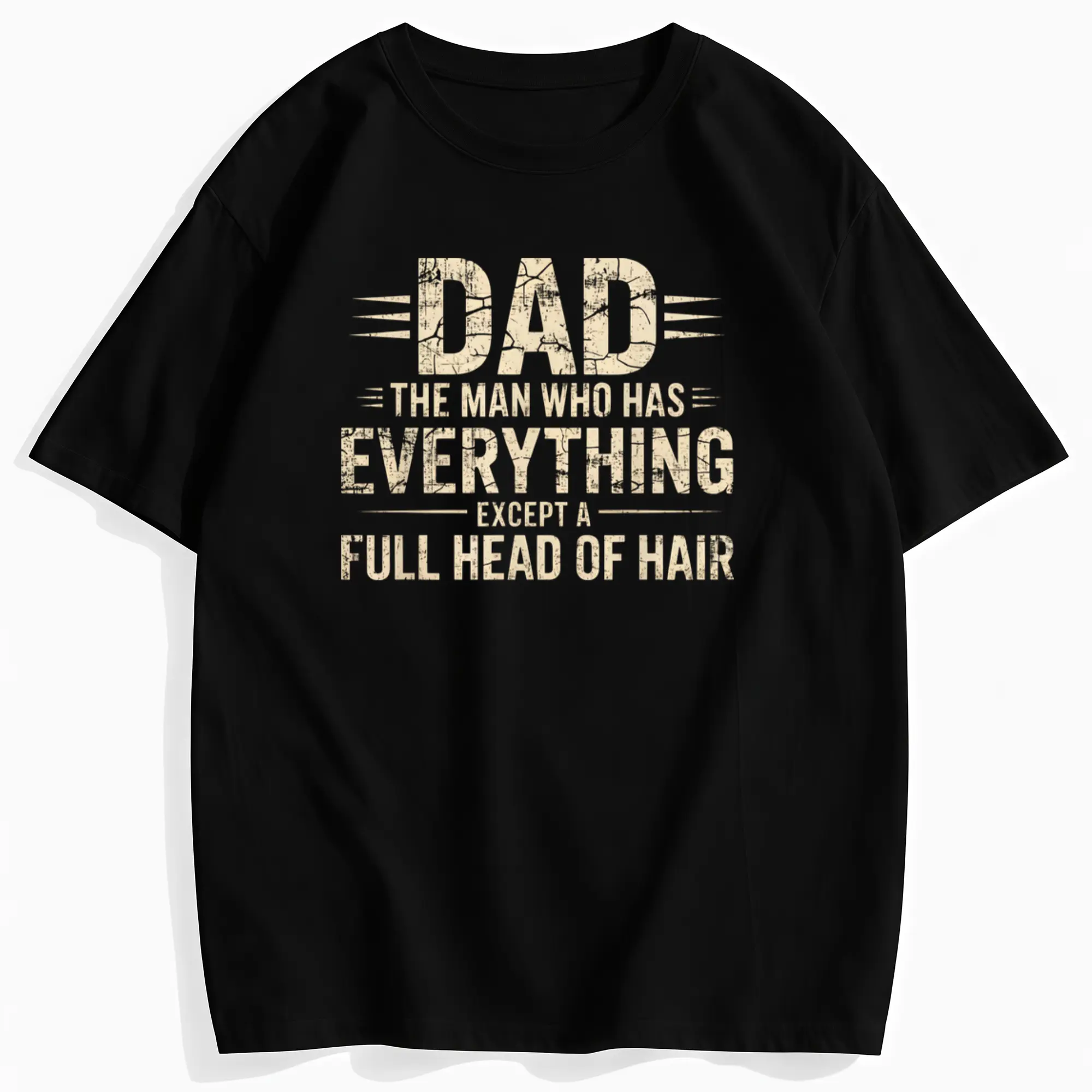 Humorous Men's T-Shirt for Fathers Day Featuring Retro Design Saying The For Man Who Has Everything Except Hair Comfortable Casual Round Neck Wear Machine Washable