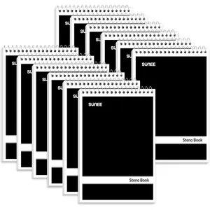 SUNEE 12 Pack Steno Pads 6x9, Gregg Rule, 60 Sheets, Spiral Notebook 6x9, White Paper, Take Notes with Top Spiral Notebook, for School, University, College, Work, Office, Black