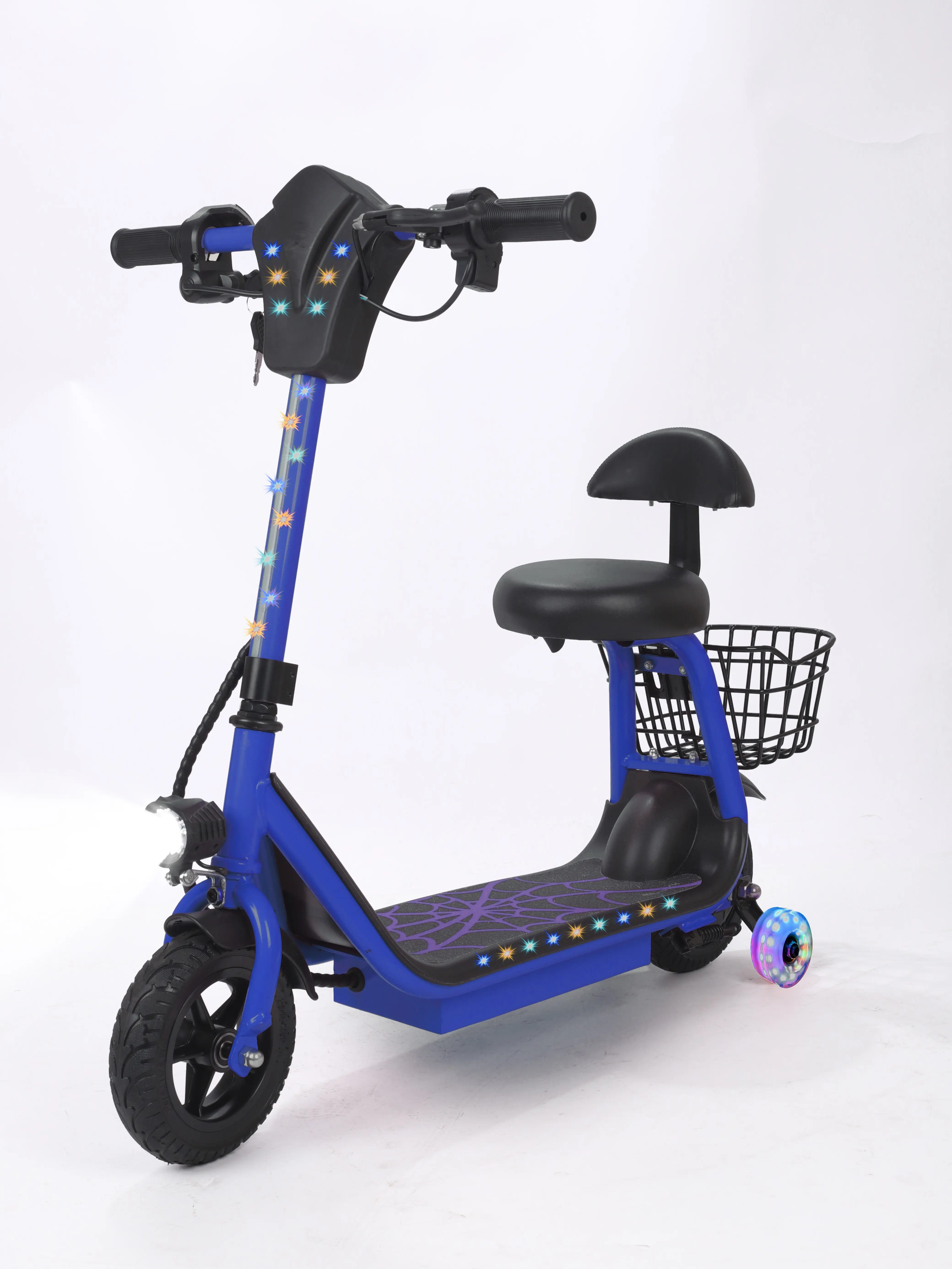 2-in-1 Kids Electric Scooter with seat ,Up to 12mph&10Miles Range，250W Motor, Headlight & Brake Taillight, Removable Seat&Basket, Smart App Parental Control,Electric Scooter for Kids Ages 4-10  Ideal Kids Gift