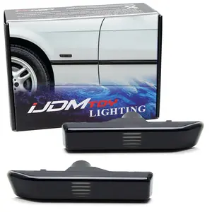 iJDMTOY Euro Smoked Lens Front Fender Side Marker Lamps Housings For BMW E36 3 Series, E53 X5, Replace OEM Amber/Clear Sidemarker Lamps