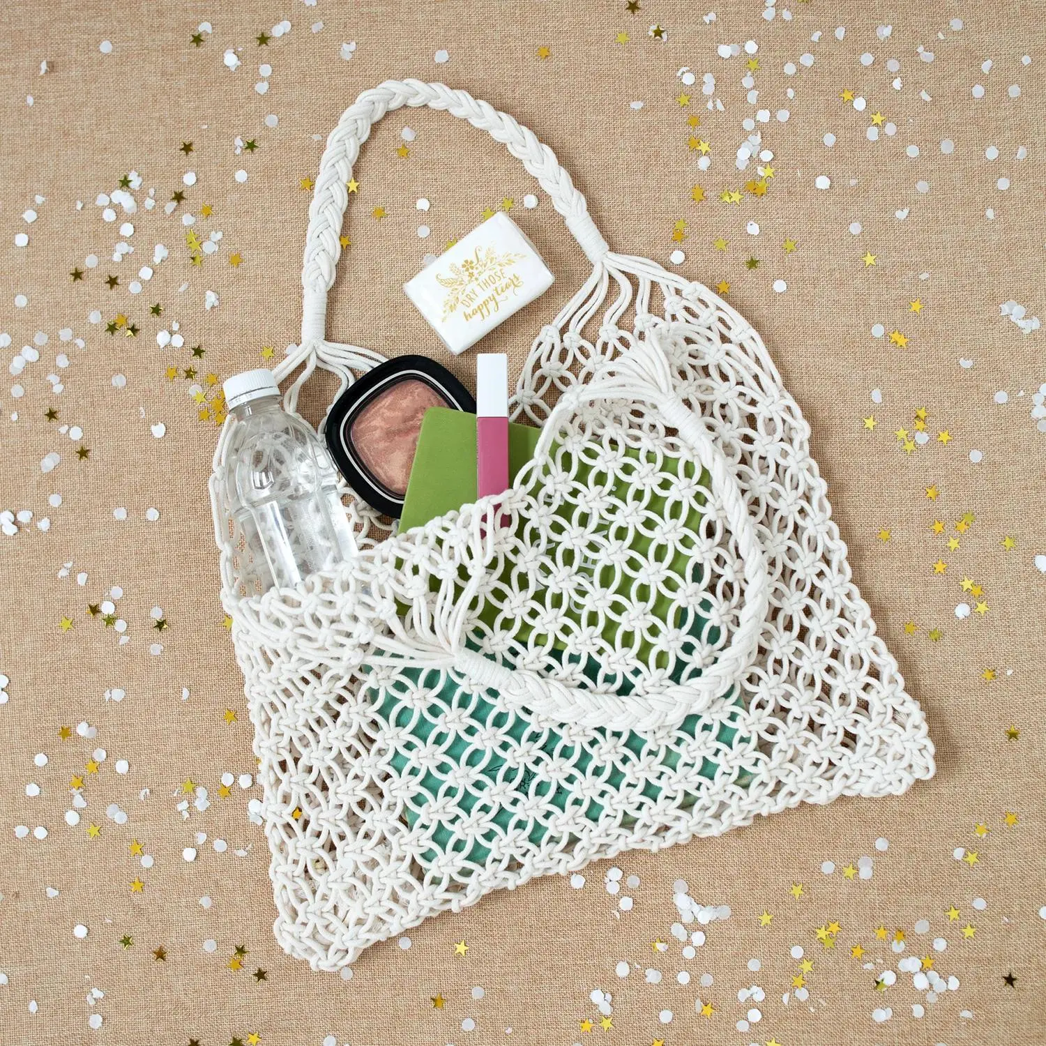 Women's Large Macrame Cord Tote Handbag - 15.75in x 20.75in, Textured Look, Spacious Interior, Handle Carry, Multicolor, Wedding Accessory, Birthday Gift Ideas
