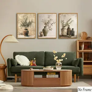 3pcs Vintage Vase Canvas Art Prints, Rustic Olive Branches, Antique Still Life Plant Posters, Living Room Bedroom Kitchen Home Decor