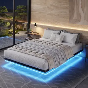 Floating Bed Frame with LED Light, Modern Black Metal Platform Bed, Heavy Duty Steel Slats Support, No Box Spring Needed, Easy To Assemble, Full/Queen/King Size, Stylish Bedroom Home & Holiday Decor