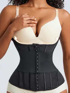 Women's Solid Color Hook & Eye Front Corset, Breathable Firm Tummy Control Shaper Waist Trainer, Women's Shapewear for Daily Wear