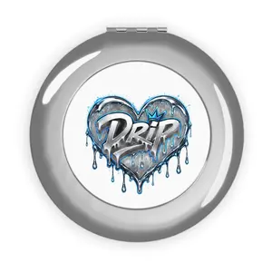 Drip Heart Graffiti Compact Travel Mirror | Dripping Blue Silver Heart Mirror