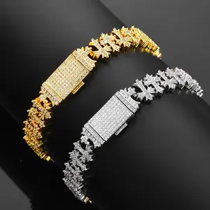 Iced Out Snowflake Cross Bracelet 8.5MM Moissanite Diamond Hip Hop Jewelry for Men Women, Bling Cuban Link Chain with Micro Pave Setting, Statement Clasp Luxury Streetwear Gift for Party Birthday Anniversary