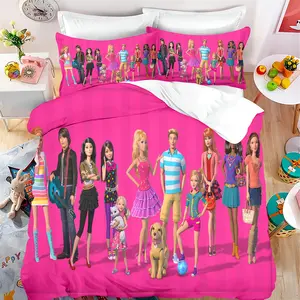 Barbie's Dream Home 2/3-Piece Bedding Set - Down Duvet Cover - Soft and Durable Pink Cartoon Print 100% Polyester. Comfortable family bedroom or guest room decor. Christmas special.