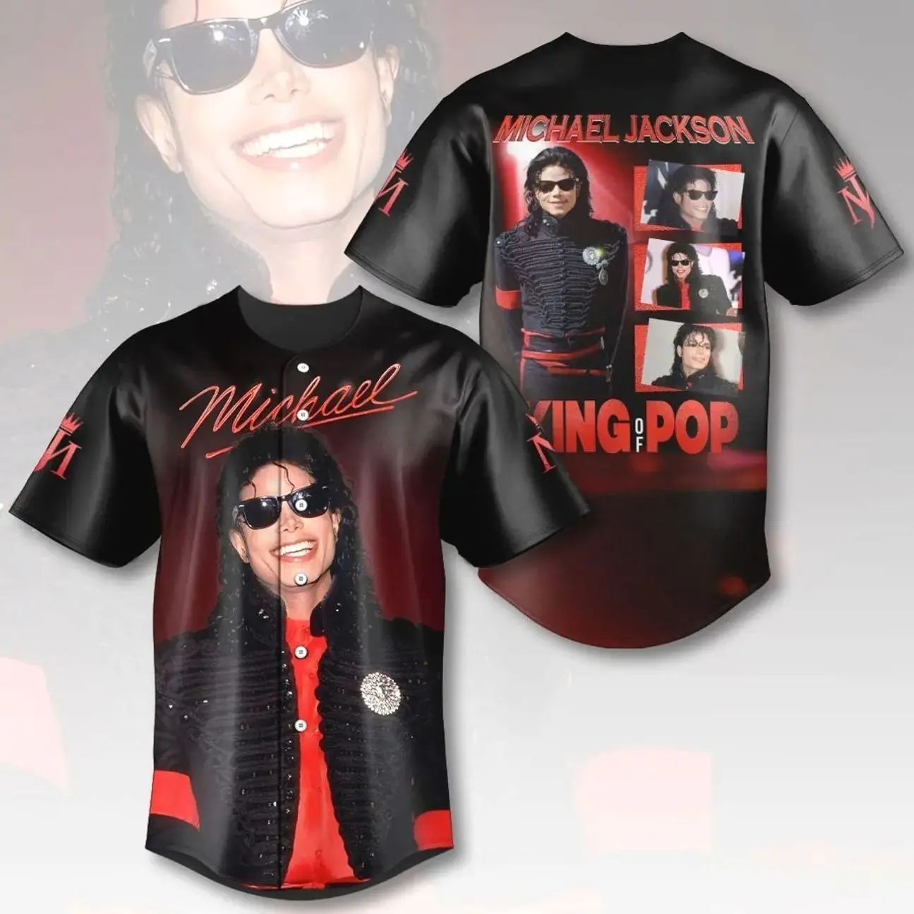 Michael Jackson King of Pop Baseball Jersey, Official Music Fan Merch, Unisex Concert Shirt, Button Down Jersey, Gift for Michael Jackson Fans and Music Lovers