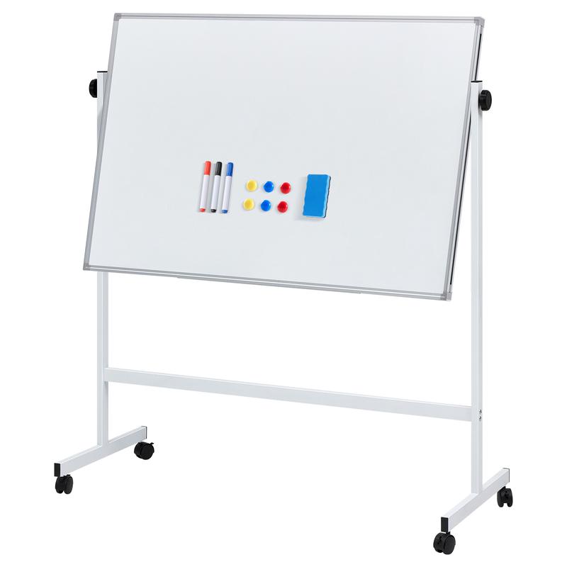Rolling Whiteboard Double Sided , Magnetic White Board Dry Erase 46"x32" on Wheels, Dry Erase Board with Stand for School, Office and Home, Silver Aluminium Frame