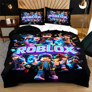Roblox Print Pattern Soft and Durable Bedding Quilt Cover Set, Includes 1 Quilt Cover and 1 or 2 Pillowcases, Excludes Quilt Insert and Pillow Inserts, Suitable as Gifts for Children or Adults, Modern Style Fashionable Bedroom Bed Decor