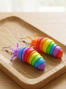 Dopamine Caterpillar Earrings, Cute Funny Ear Jewelry, Dangling Earrings, Suitable for Girls, All Seasons, Alloy Material, Drop Earrings