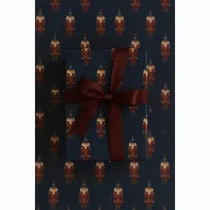 Nutcracker Christmas Wrapping Paper Elegant Navy & Red Gift Wrap, Luxury Heritage Decor