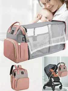 Multifunctional Foldable Baby Bed Maternity Bag, Large Capacity Diaper Bottle Backpack, USB Charging, Insulated Bottle Pouch, Travel Mom Backpack