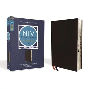 NIV Study , Fully Revised Edition (Study Deeply. Believe Wholeheartedly.), Large Print, Bonded Leather, Black, Red Letter, Thumb Indexed, Comfort Print - Hardcover