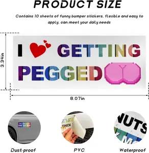 10 Pcs Bumper Decals Funny LGBT Stickers Rainbow Bumper Prank Car Stickers Colorful Car Accessories for Truck Vehicle Luggage Window Refrigerator