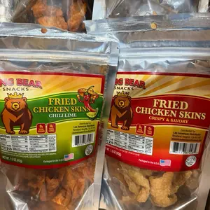 King Bear Snacks Fried Chicken Skins 1.5 oz Pack Made in the USA | 4 PACK BUNDLE (2 Original/ 2 Chili Lime)
