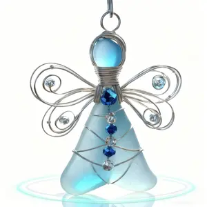 Handmade Sea Glass Angel Ornament、2026 Coastal Christmas Tree Decor& Christmas Gifts、Beach-Inspired Sea Glass Pendant for Holiday Home