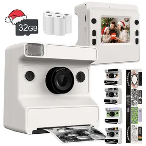 1080P Kids HD Instant Camera, Dual Lens Portable Design, Selfie and Video Recording, 2.4 Inch Display Screen, Includes 3 Rolls Printer Paper