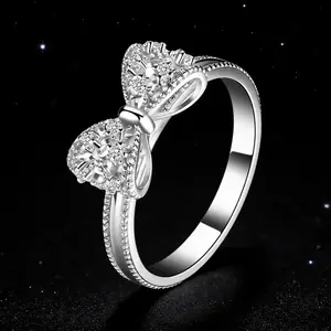 Sterling silver promise ring set with cubic zirconia, suitable as a gift for girls or couples, perfect for daily wear Valentine’s Day Gift.