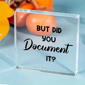 Square Acrylic Ornament, 1 Count Funny Letter Pattern Decorative Ornament, Desk Decoration for Home Office, Gift for Friends, Colleagues and Employees, Acrylic Plaque Decor
