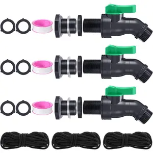 3 Sets Rain Barrel Spigot Kit 3/4" High Flow Water Barrel Faucet 3/4 NPT Inlet x 3/4 GHT Outlet Bulkhead Plastic Spigot for Downspout Container Rainwater Collection