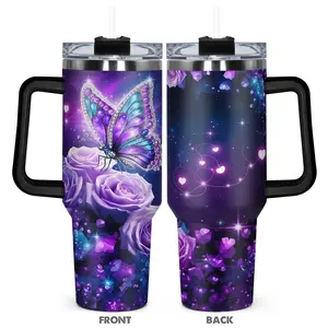 Butterfly Pattern Vacuum Insulated Tumbler Drinkware with Lid & Straw, 1 Count 40oz Stainless Steel and Durable Water Bottle, Birthday Gift for Friend