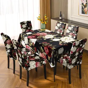 Floral Pattern Chair Cover, 7 Counts/set Removable Elastic Stretch Chair Slipcover, Chair Protector for Home Kitchen Dining Room Hotel Decor